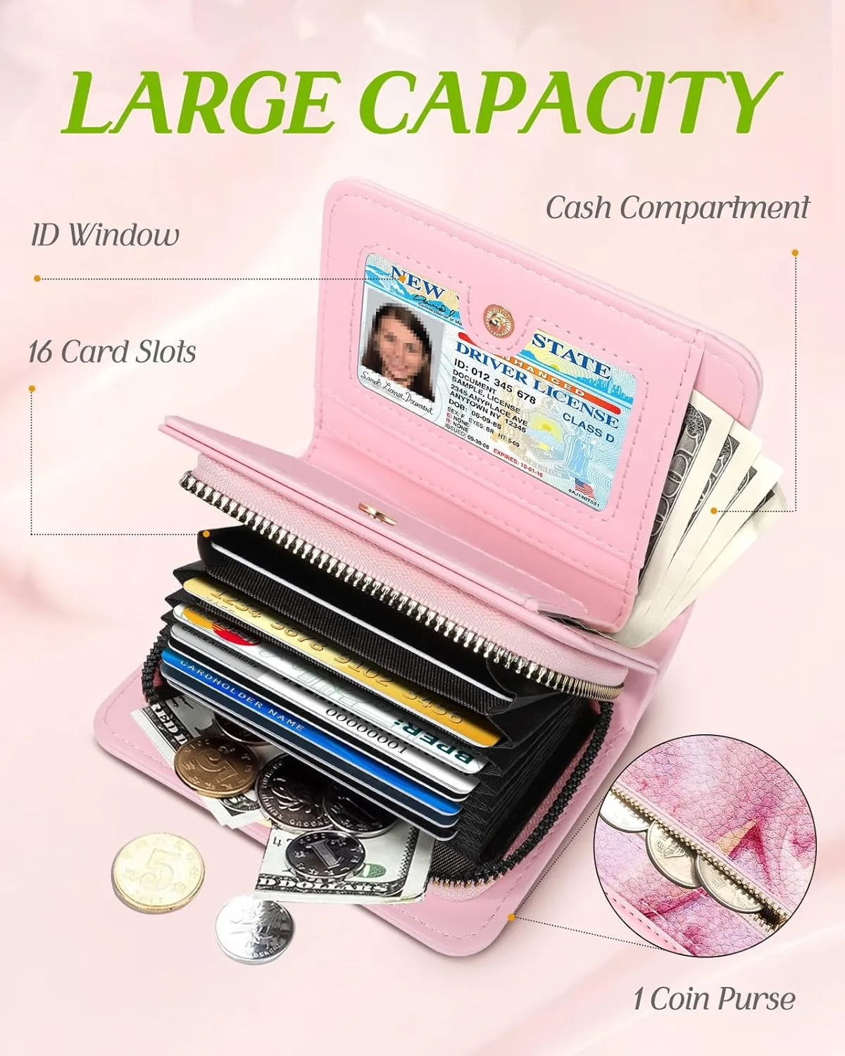Bistup Credit Card Holder Wallet for Women Cute Leather Ladies Teen Girls Female Cardholder Wallets Accordion Purse Small Medium Aesthetic Print Marble Modern Design Rfid Zipper Around