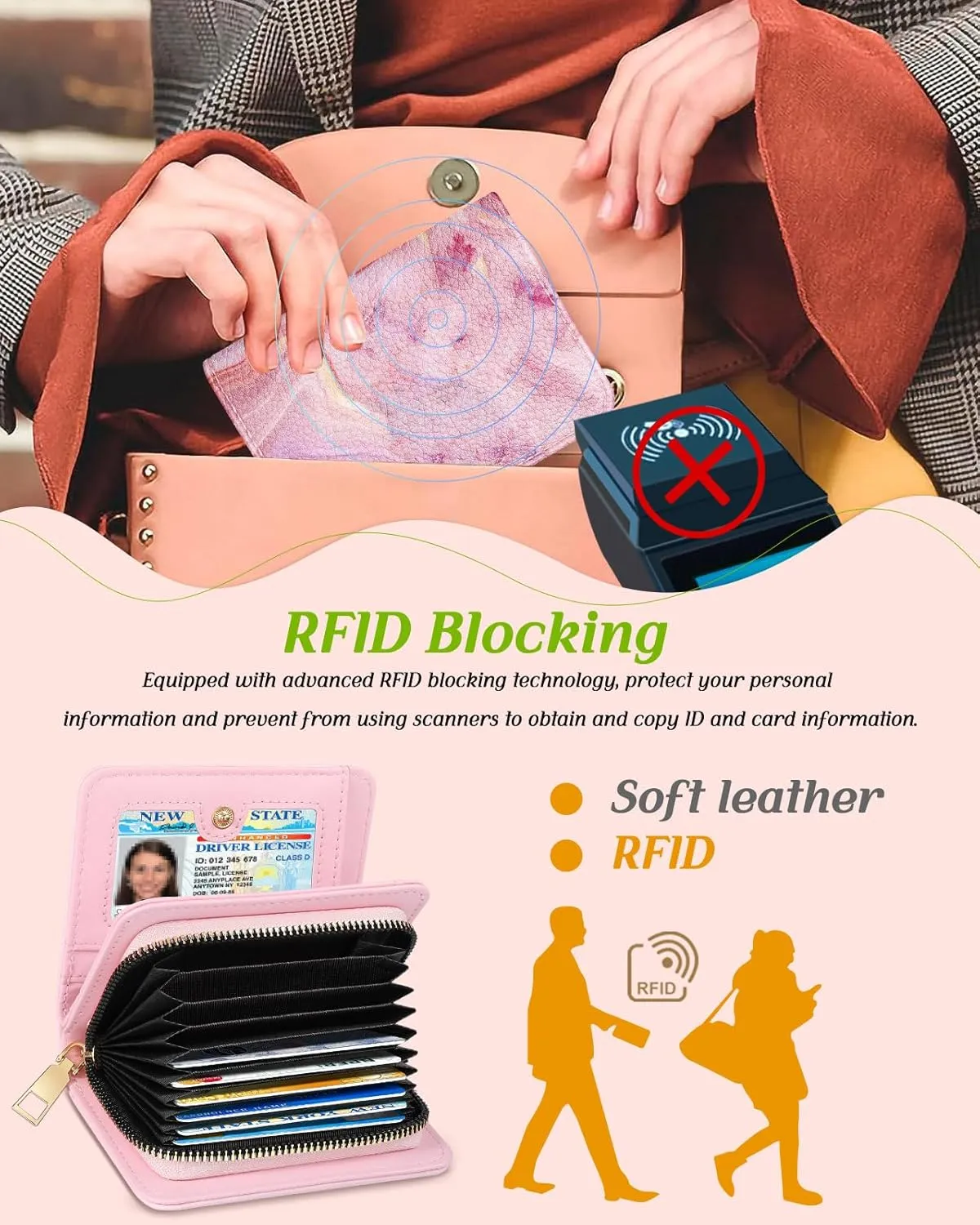 Bistup Credit Card Holder Wallet for Women Cute Leather Ladies Teen Girls Female Cardholder Wallets Accordion Purse Small Medium Aesthetic Print Marble Modern Design Rfid Zipper Around