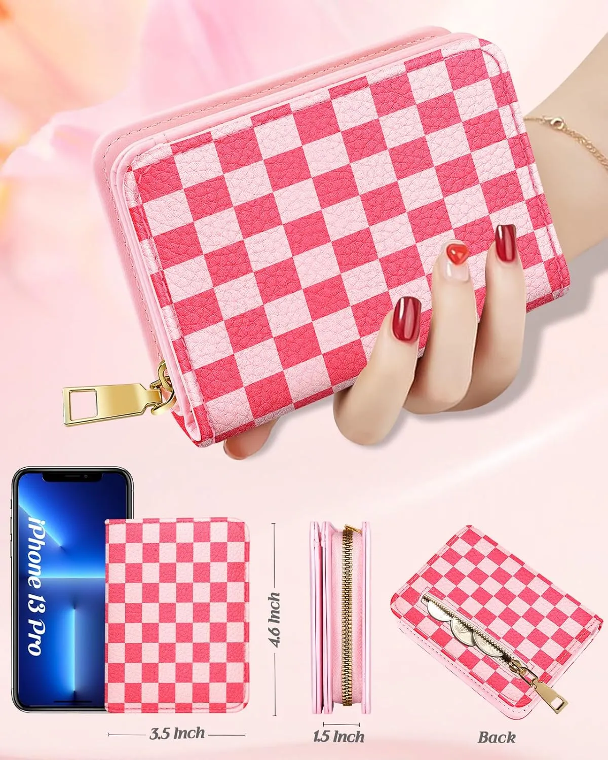 Bistup Credit Card Holder Wallet for Women - Cute Leather Ladies Teen Girls Female Cardholder Wallets Accordion Purse Small Medium Aesthetic Print Plaid Unique Modern Rfid Zipper Around