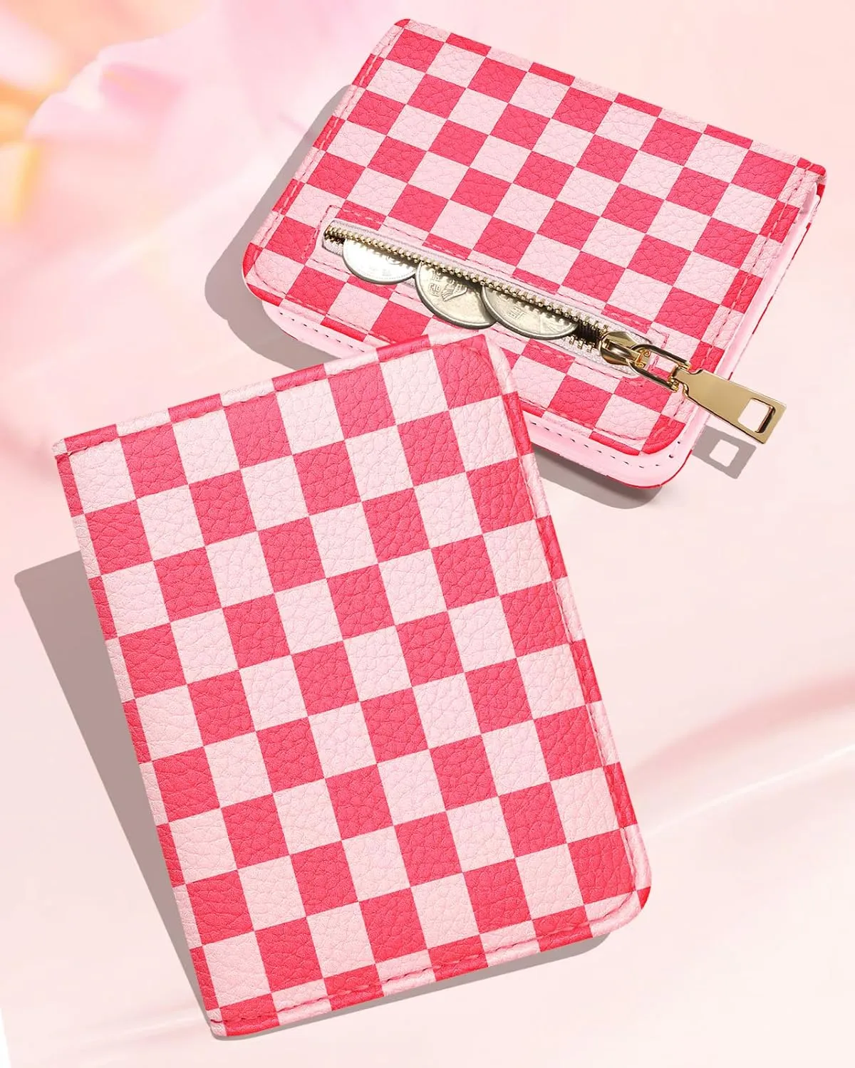 Bistup Credit Card Holder Wallet for Women - Cute Leather Ladies Teen Girls Female Cardholder Wallets Accordion Purse Small Medium Aesthetic Print Plaid Unique Modern Rfid Zipper Around