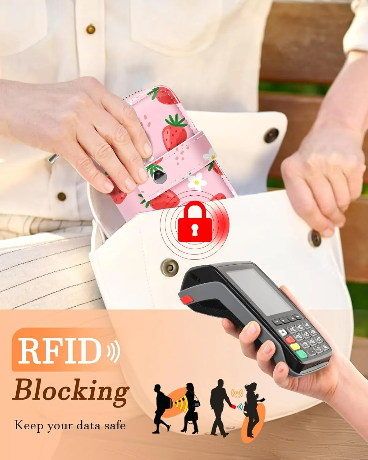 Bistup Credit Card Holder Wallet for Women Ladies Cute Small Teen Girls Female Rfid Leather Cardholder Wallets Organizer Purse Strawberry Girly Aesthetic Print Unique Zipper