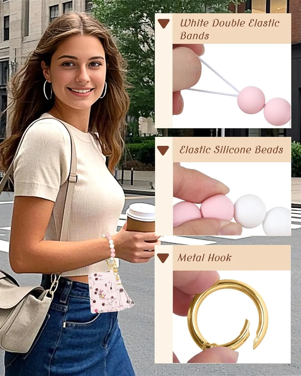 Bistup Wallet Keychain Wristlet for Women - Credit Card Holder Wallets Key Chain Ring Cute Design Slim Small RFID Coin Pocket Purse for Ladies Teen Girls Fashion Cherry