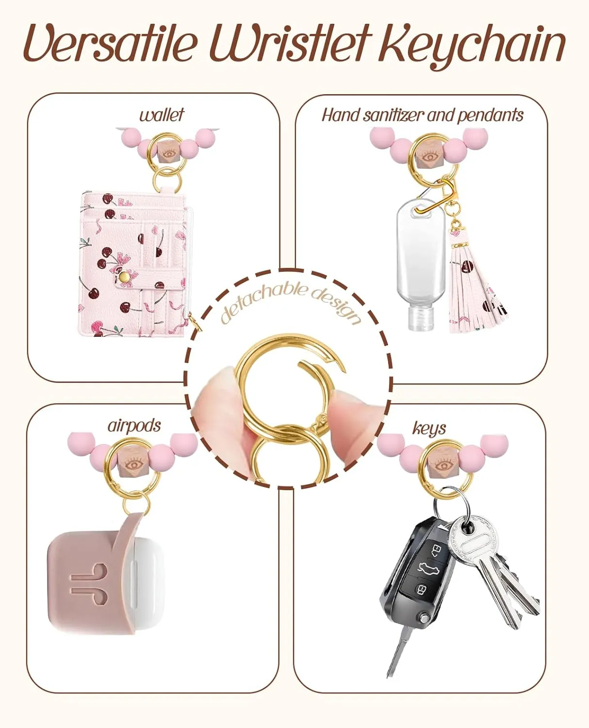 Bistup Wallet Keychain Wristlet for Women - Credit Card Holder Wallets Key Chain Ring Cute Design Slim Small RFID Coin Pocket Purse for Ladies Teen Girls Fashion Cherry