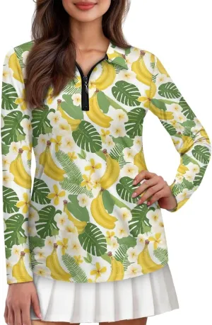 Biyejit Women Long Sleeve Golf Polo Shirts Sun Protection Summer Quick Dry Hiking Shirts Quarter Zip Pullover for Women