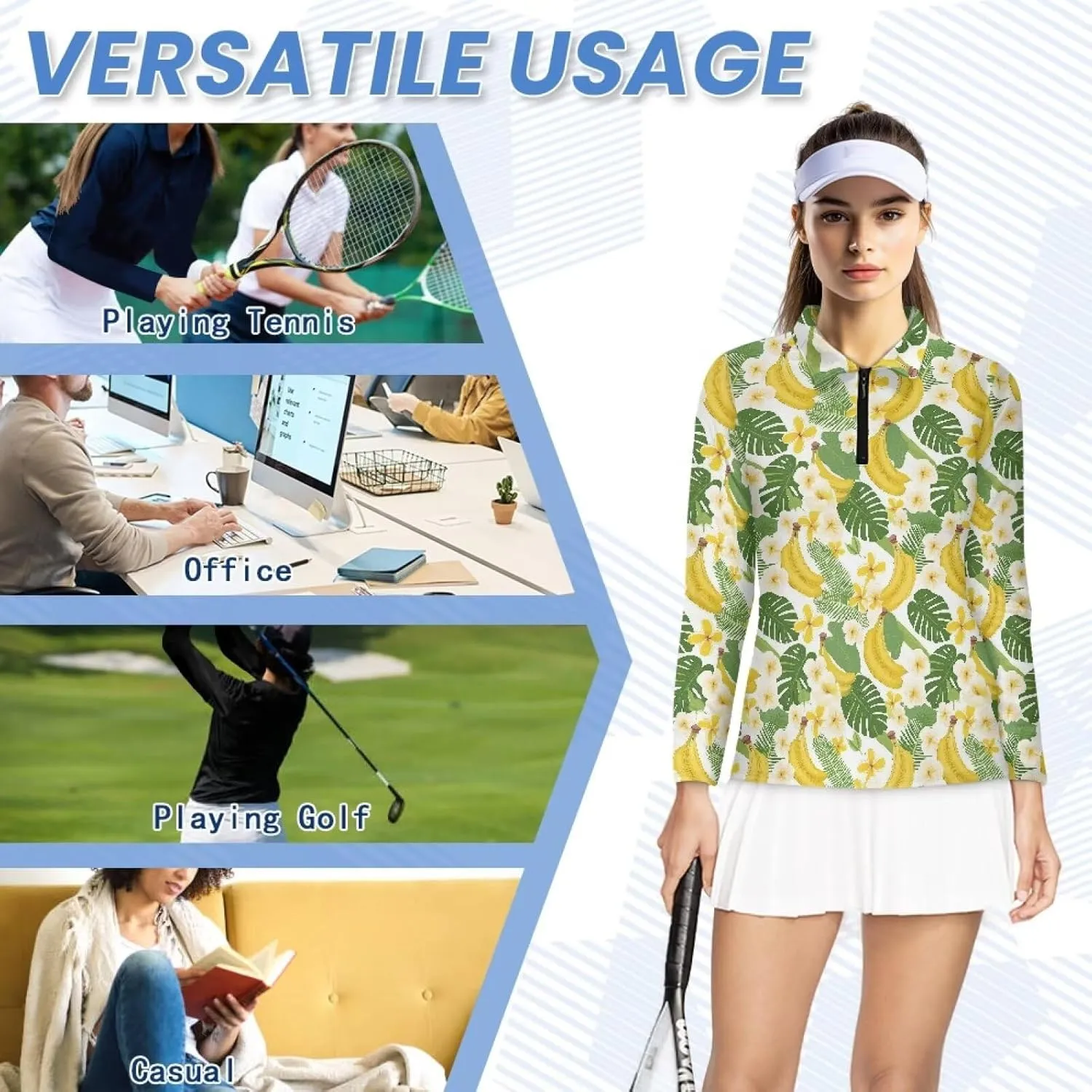 Biyejit Women Long Sleeve Golf Polo Shirts Sun Protection Summer Quick Dry Hiking Shirts Quarter Zip Pullover for Women