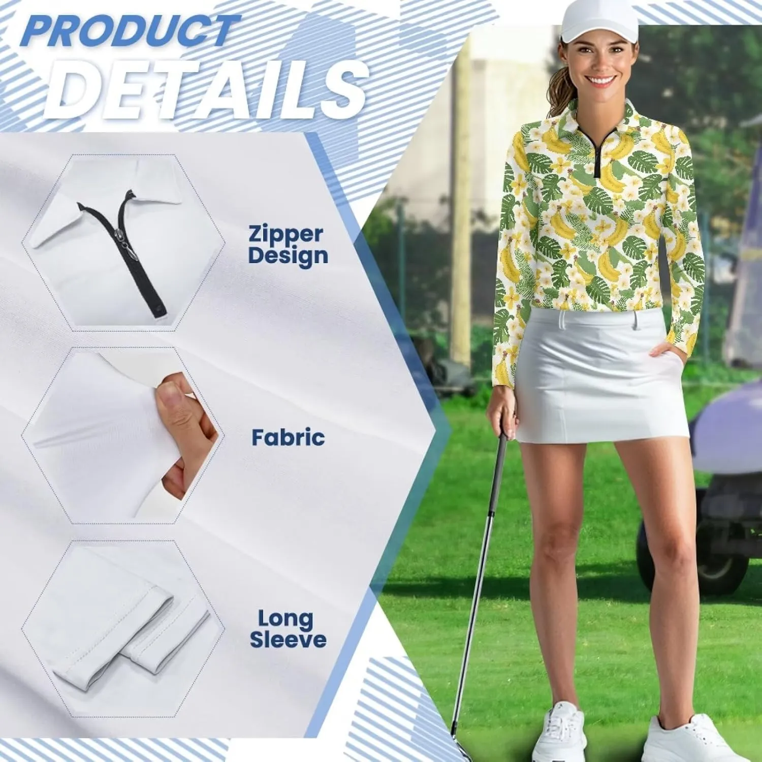 Biyejit Women Long Sleeve Golf Polo Shirts Sun Protection Summer Quick Dry Hiking Shirts Quarter Zip Pullover for Women