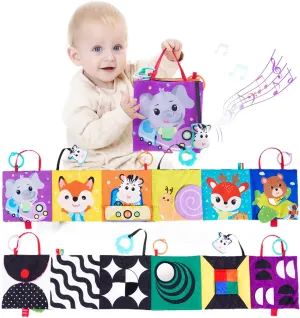 Black and White Baby Toys 0-3 Months, Baby Sensory Toys, High Contrast Baby Cards, Soft Book for Infant Toddler Newborn Toys with Rattles, mirror, Teether,Crinkle,Tummy Time Toys for Babies 0-6 Months