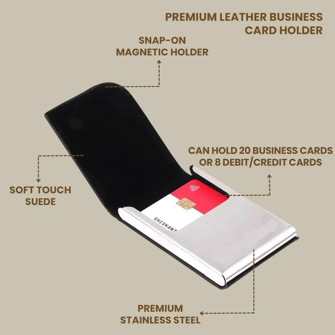 Black ROCK Card Holder Stainless Steel Unisex RFID Blocking Size 9.5X 6.5 x 1.2 cm Corporate Gift for Employees 15-20 Business Card