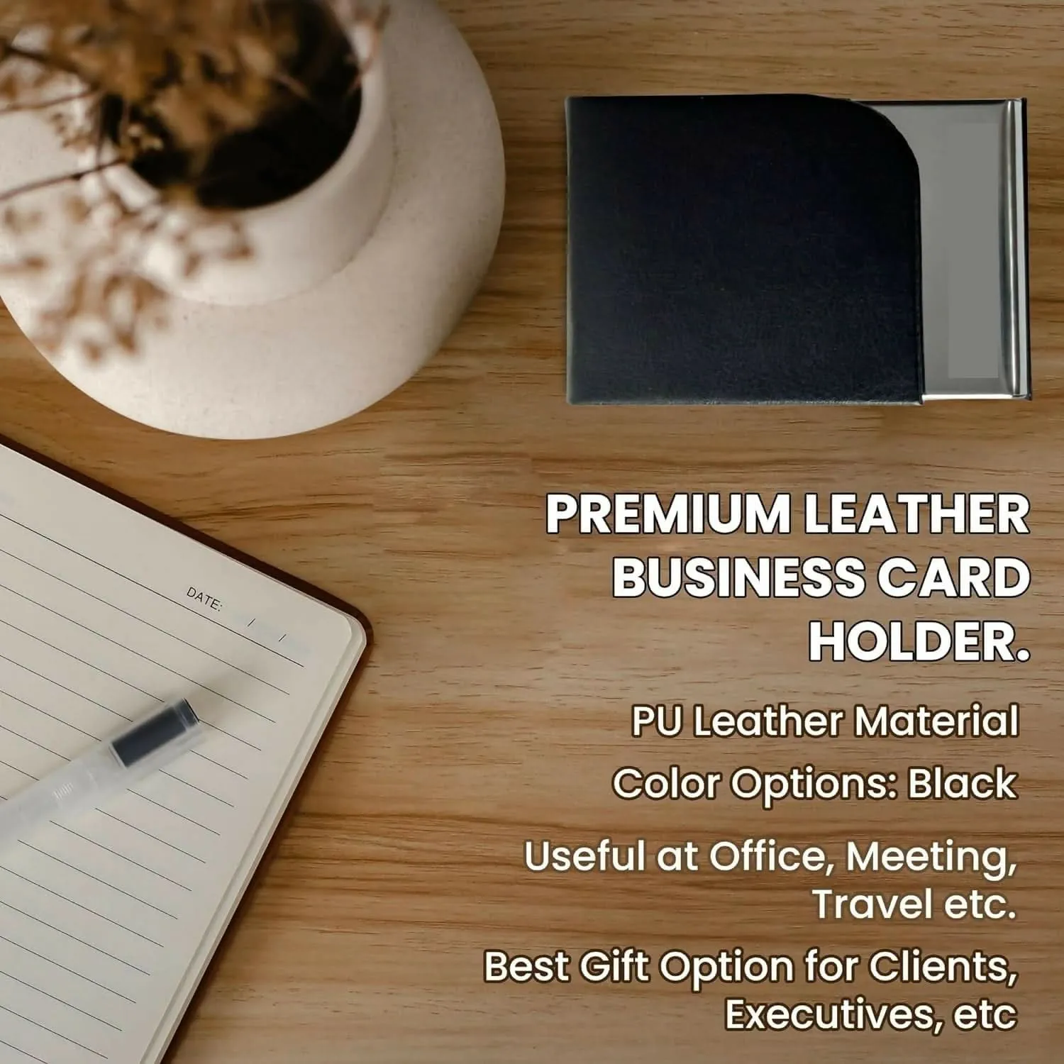 Black ROCK Card Holder Stainless Steel Unisex RFID Blocking Size 9.5X 6.5 x 1.2 cm Corporate Gift for Employees 15-20 Business Card