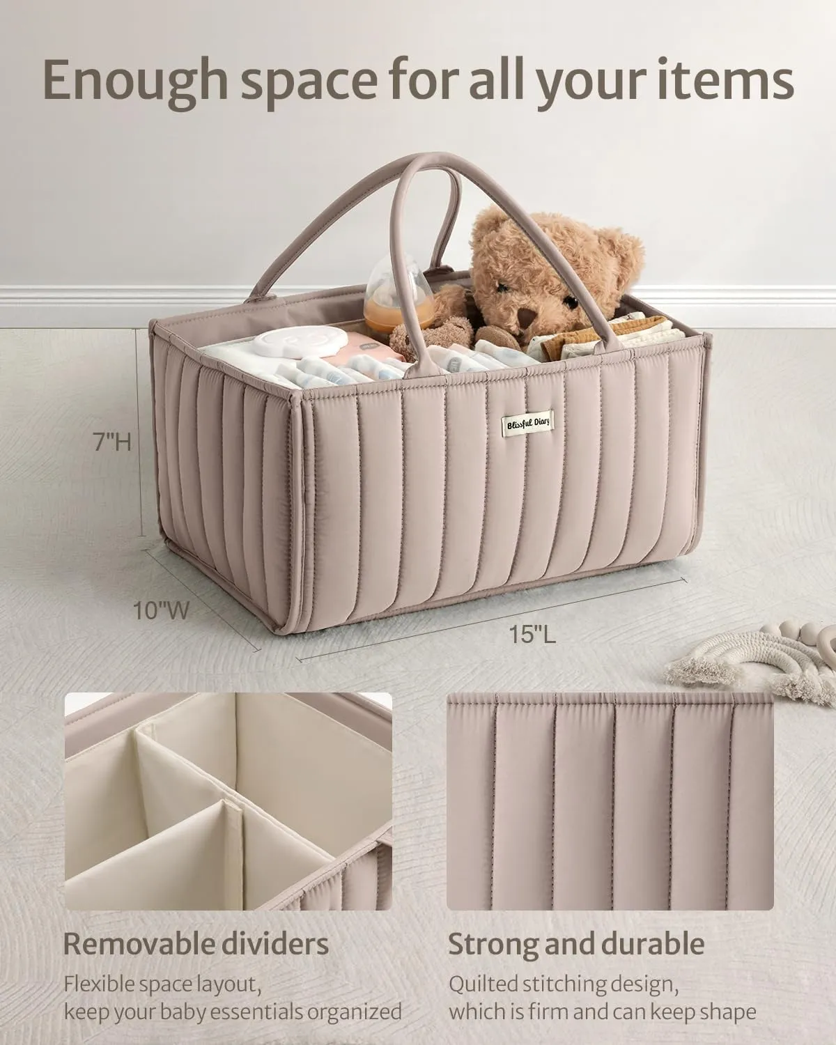 Blissful Diary Baby Diaper Caddy Organizer, Stylish Storage Basket for Newborn Essentials and Diaper Station, Gift for Baby Shower and Registry Must-Have, Sand