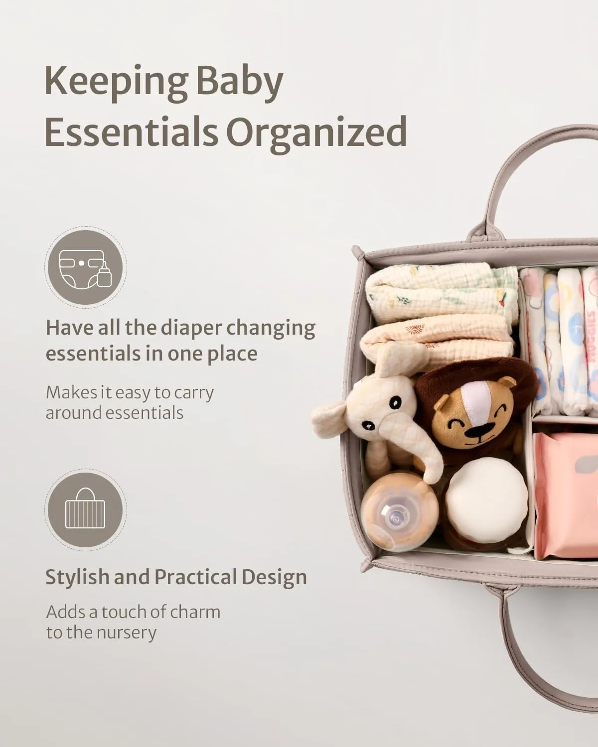 Blissful Diary Baby Diaper Caddy Organizer, Stylish Storage Basket for Newborn Essentials and Diaper Station, Gift for Baby Shower and Registry Must-Have, Sand