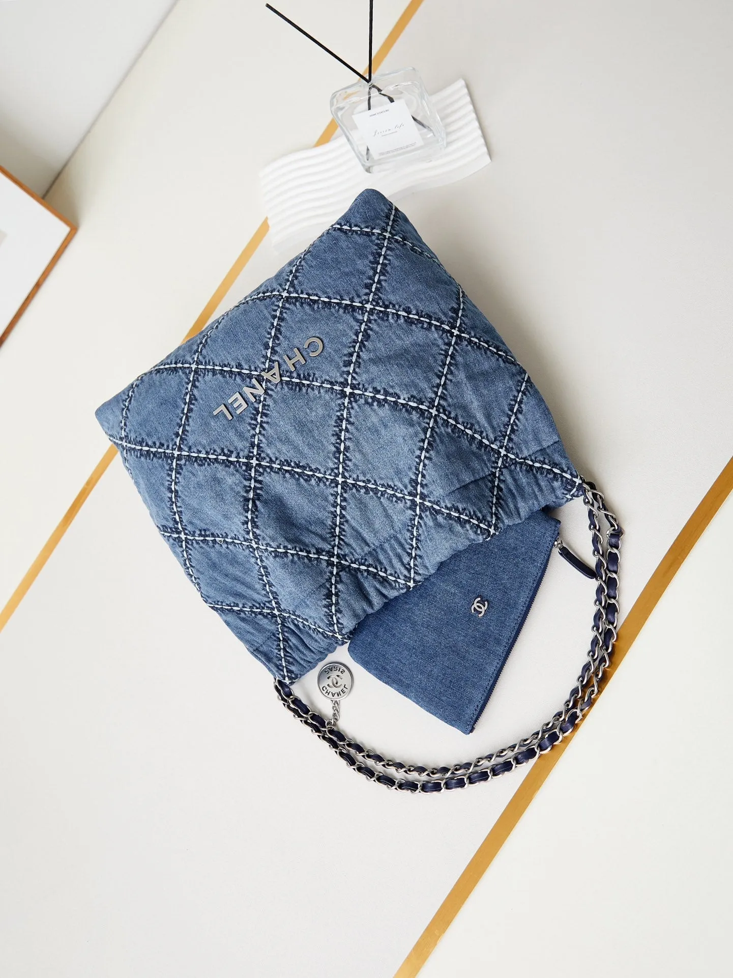 blue hobo hardware denim silver Professional-grade 22 stitched Beautiful CHANEL