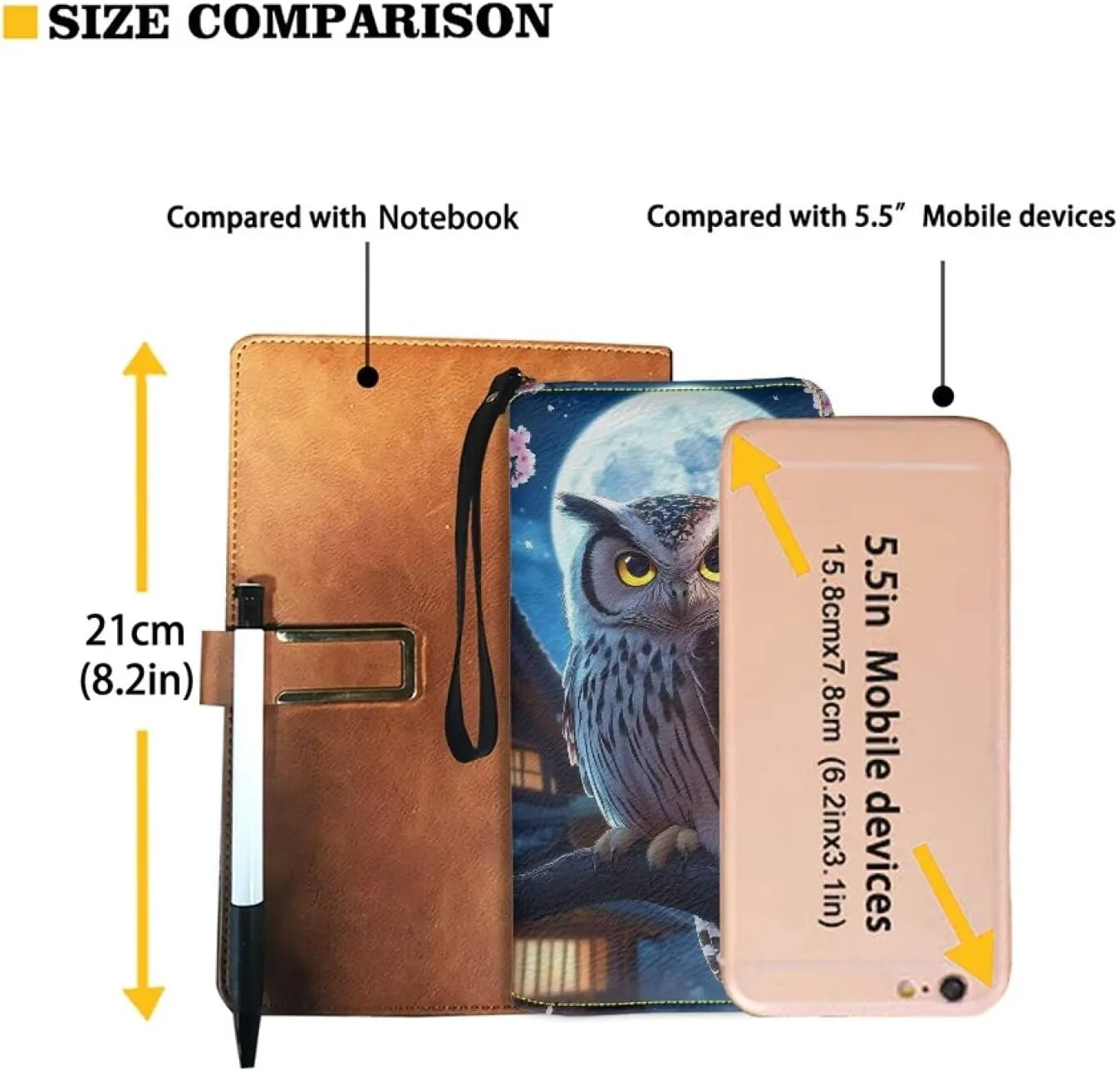 Blue Owl Moon Zipper Around Wristlet PU Wallets for Womens Travel Long Card Holder Purse Clutch Handbag