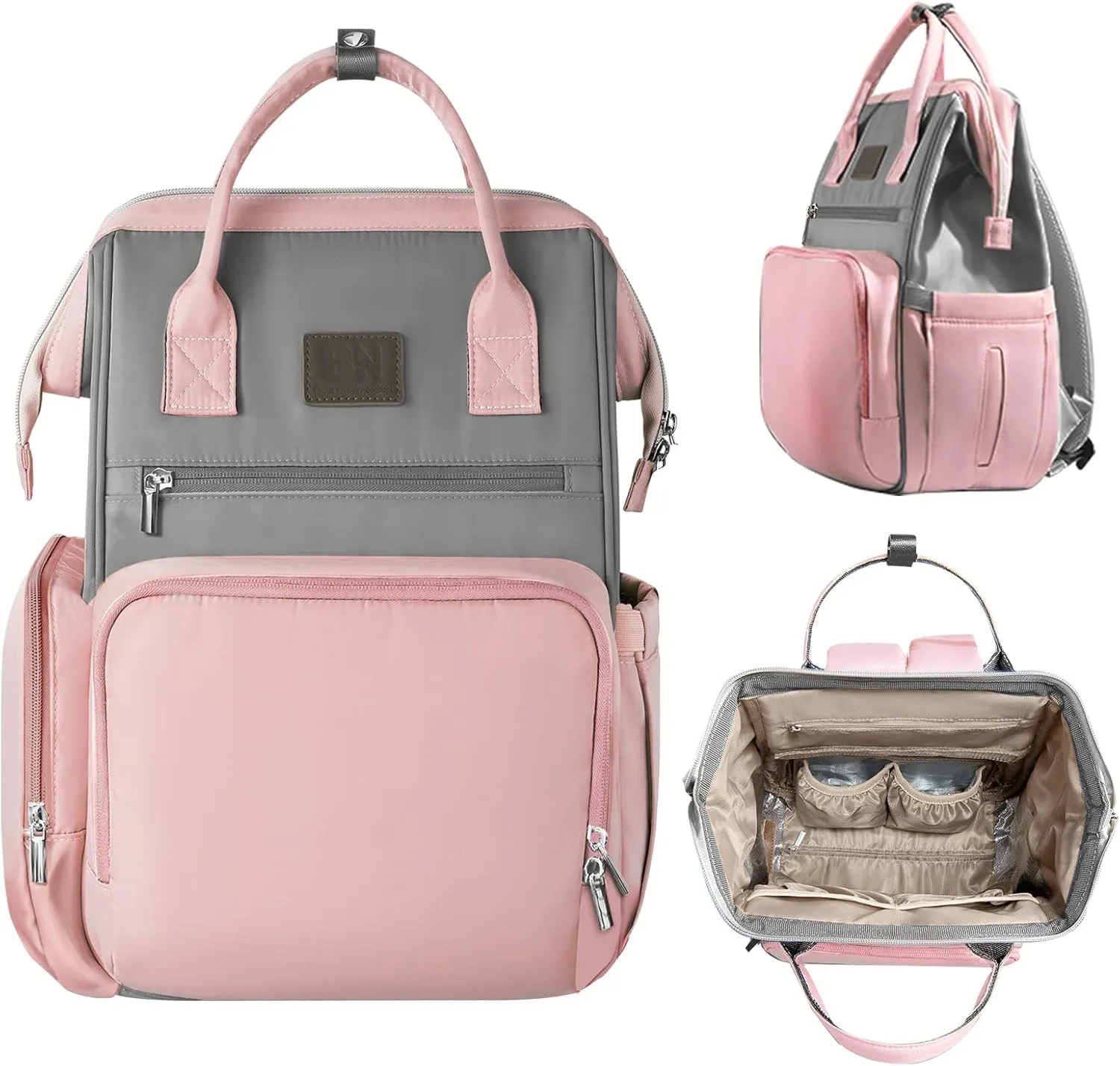 BN Diaper bag, Baby bag for mom,diaper bag backpack for women,diaper bag, Diaper bags (Pink and Grey, 30.5 Liters)