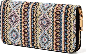 Boho Western Wallet for Women Canvas Ladies Girls Slim Purse Credit Card Holder (Bohemian Style)
