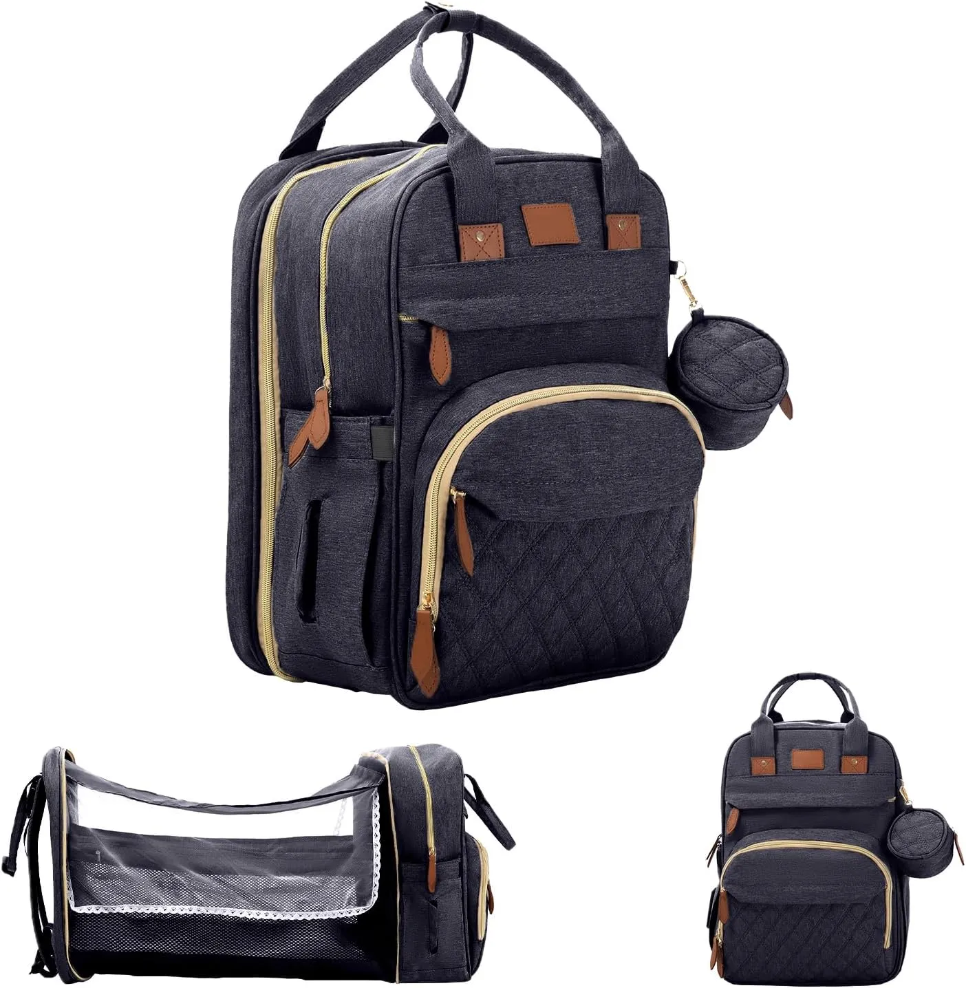 BosiBozi Baby Diaper Bag Backpack- Large Capacity Changing Station, Waterproof & Dust Resistant Baby Bag For Mom Dads, Stylish Travel Diaper Bag With Charging Port, Mosquito Net & Pacifier Case