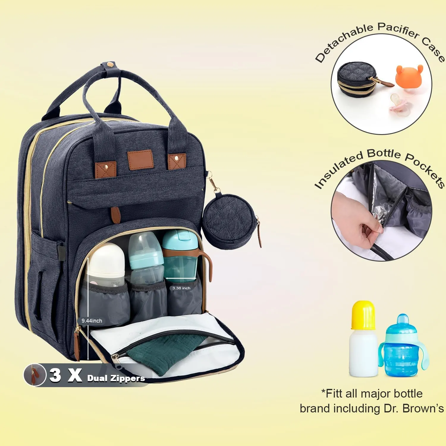 BosiBozi Baby Diaper Bag Backpack- Large Capacity Changing Station, Waterproof & Dust Resistant Baby Bag For Mom Dads, Stylish Travel Diaper Bag With Charging Port, Mosquito Net & Pacifier Case