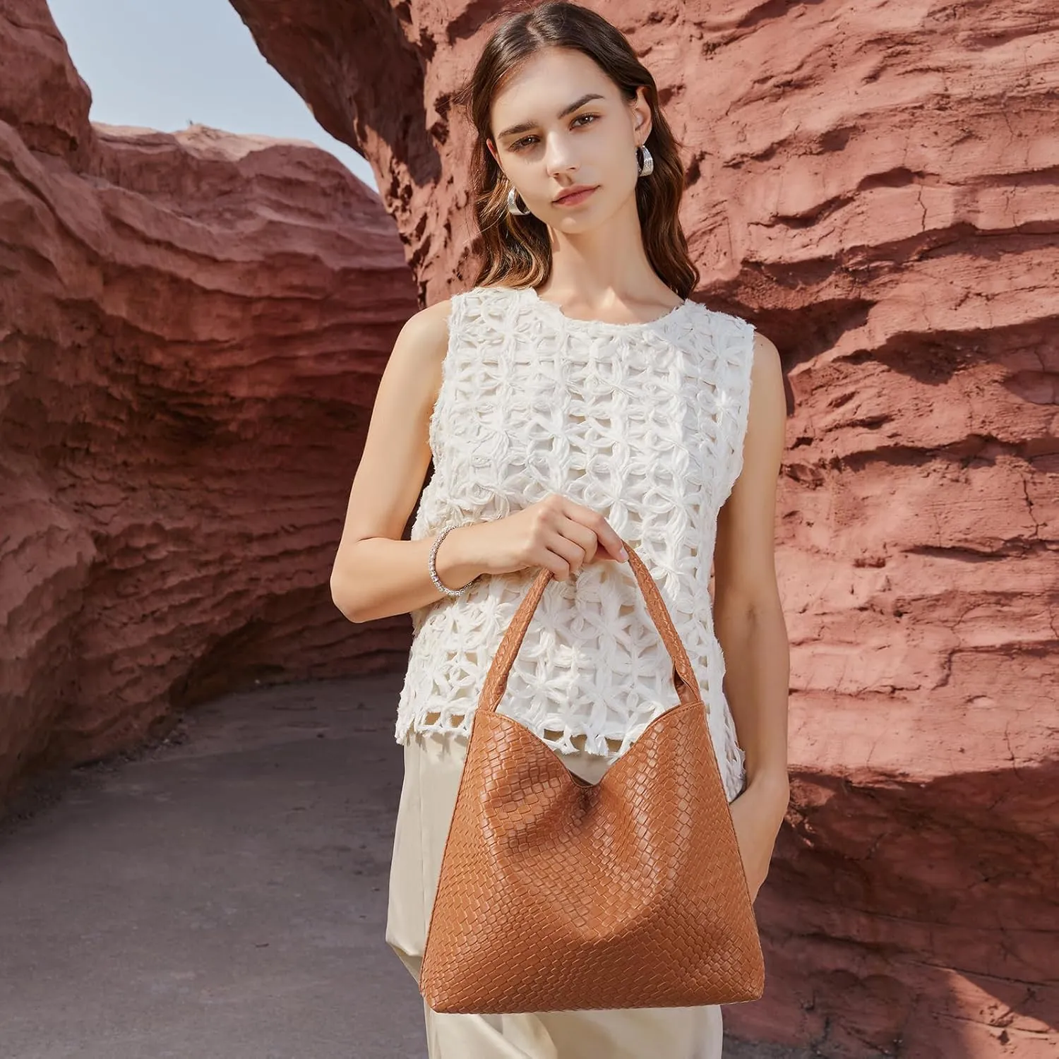BOSTANTEN Shoulder Bag for Women Trendy Summer Hobo Handbag Purse Top-handlde Tote Bag