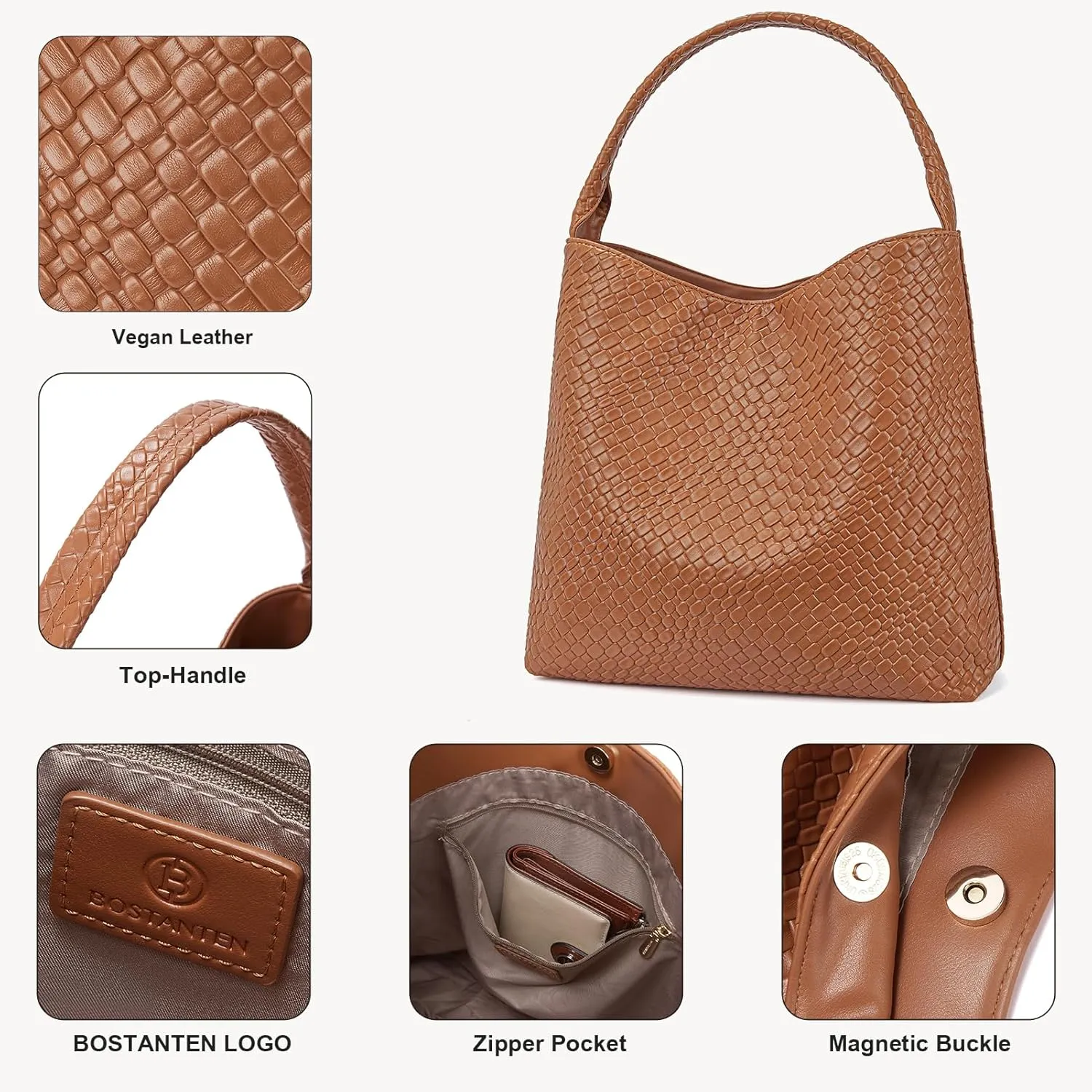 BOSTANTEN Shoulder Bag for Women Trendy Summer Hobo Handbag Purse Top-handlde Tote Bag