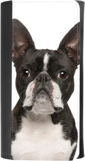(Boston Terrier) women's Patterned Leather Buckle Trifold Wallet Bag Pouch Holster With Credit Card Holder insurance for smartphones