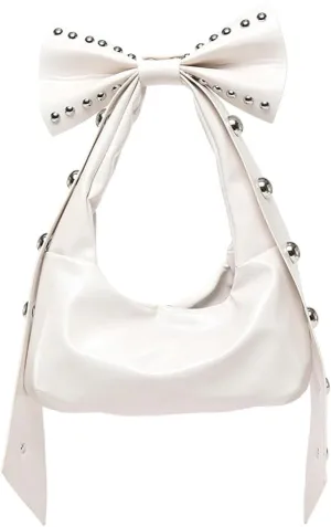 Bow-Tie Hobo Bags Women 2025 Trendy Y2k Rivet Shoulder Bags Bowknot Underarm Handbag Purse for Party Vacation Makeup