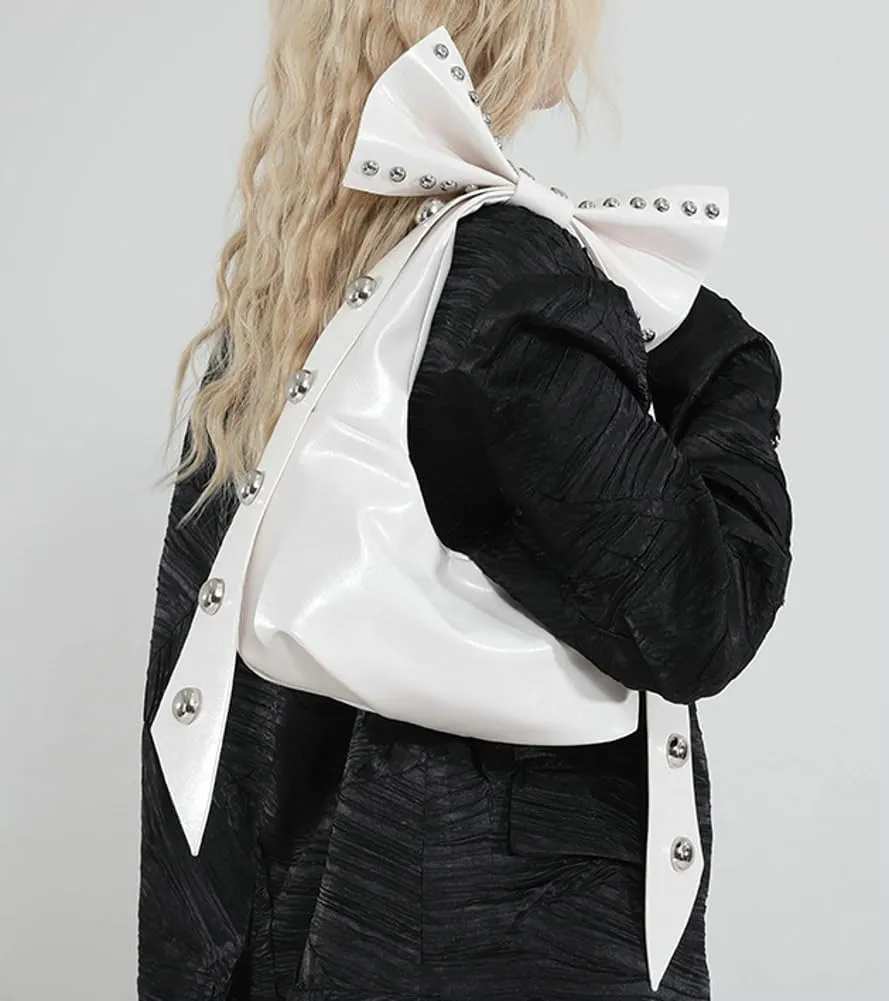 Bow-Tie Hobo Bags Women 2025 Trendy Y2k Rivet Shoulder Bags Bowknot Underarm Handbag Purse for Party Vacation Makeup