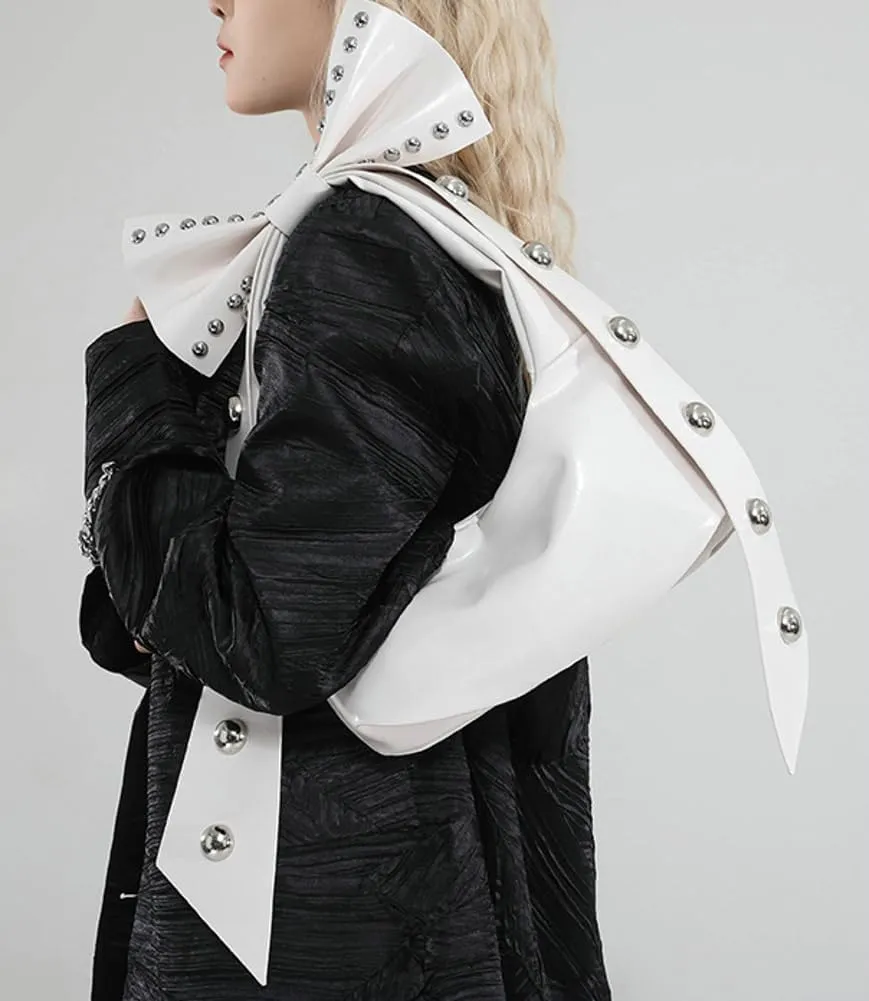 Bow-Tie Hobo Bags Women 2025 Trendy Y2k Rivet Shoulder Bags Bowknot Underarm Handbag Purse for Party Vacation Makeup