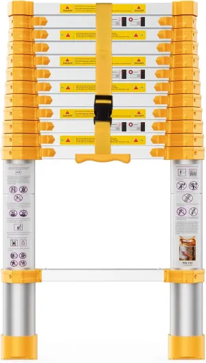 BOWEITI Telescoping Extension Ladder 12.5FT Heavy Duty Upgrade,Aluminum Telescopic Ladder with Upgrade Material/Accessories
