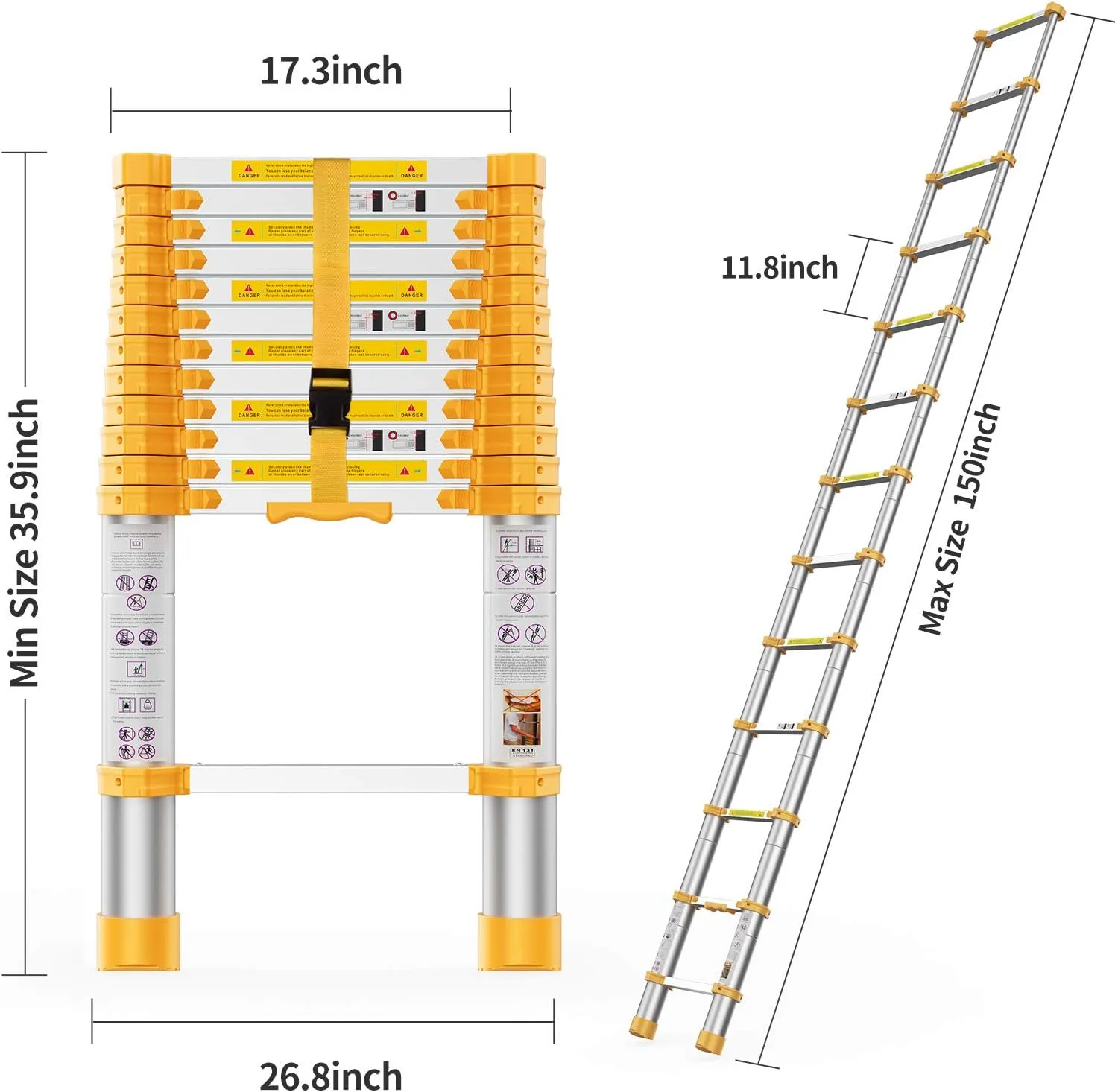 BOWEITI Telescoping Extension Ladder 12.5FT Heavy Duty Upgrade,Aluminum Telescopic Ladder with Upgrade Material/Accessories
