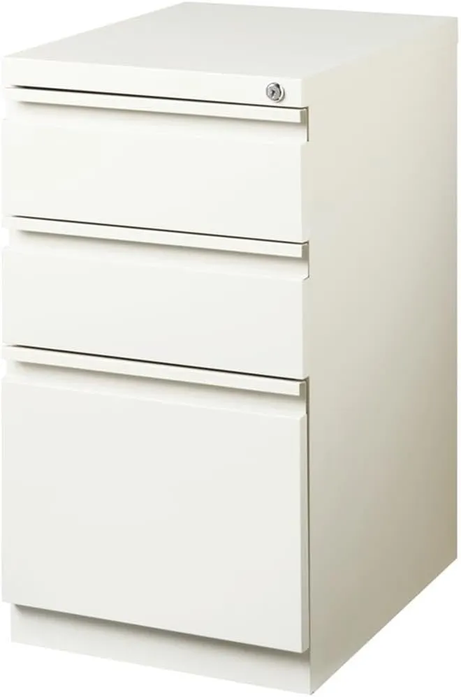 BOWERY HILL 20" 3-Drawer Modern Metal Mobile Pedestal File Cabinet in White