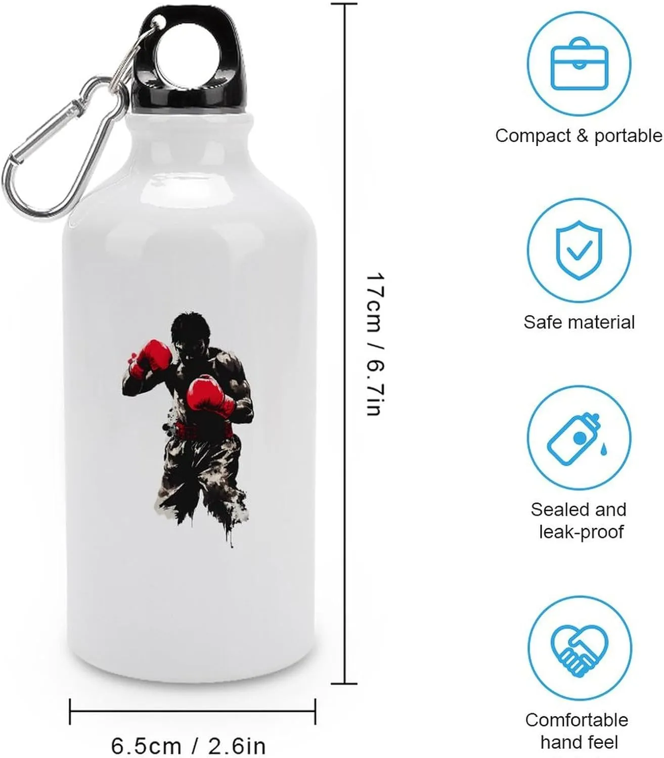 Boxer Boxing Gloves Aluminum Sport Water Bottle Lightweight Leak Proof with Twist Cap Buckle for Gym Cycling Fishing 400ml
