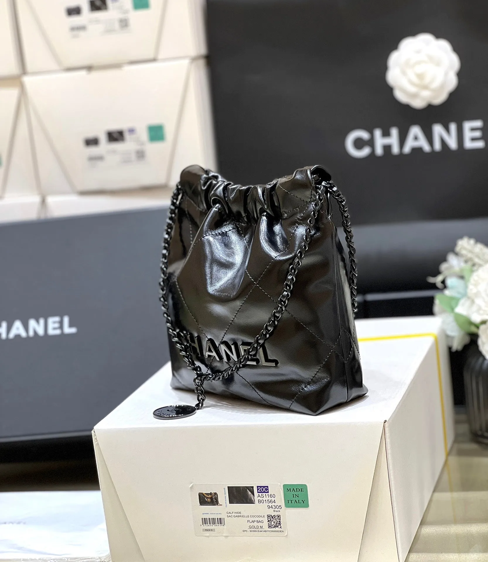 Boxing Day sale bag lambskin hobo Exclusive access 20cm cc22 CHANEL all mini black