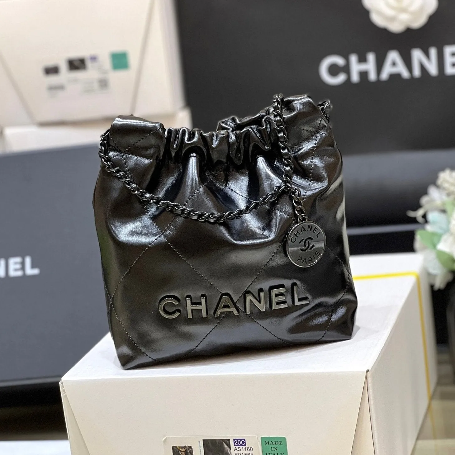 Boxing Day sale bag lambskin hobo Exclusive access 20cm cc22 CHANEL all mini black