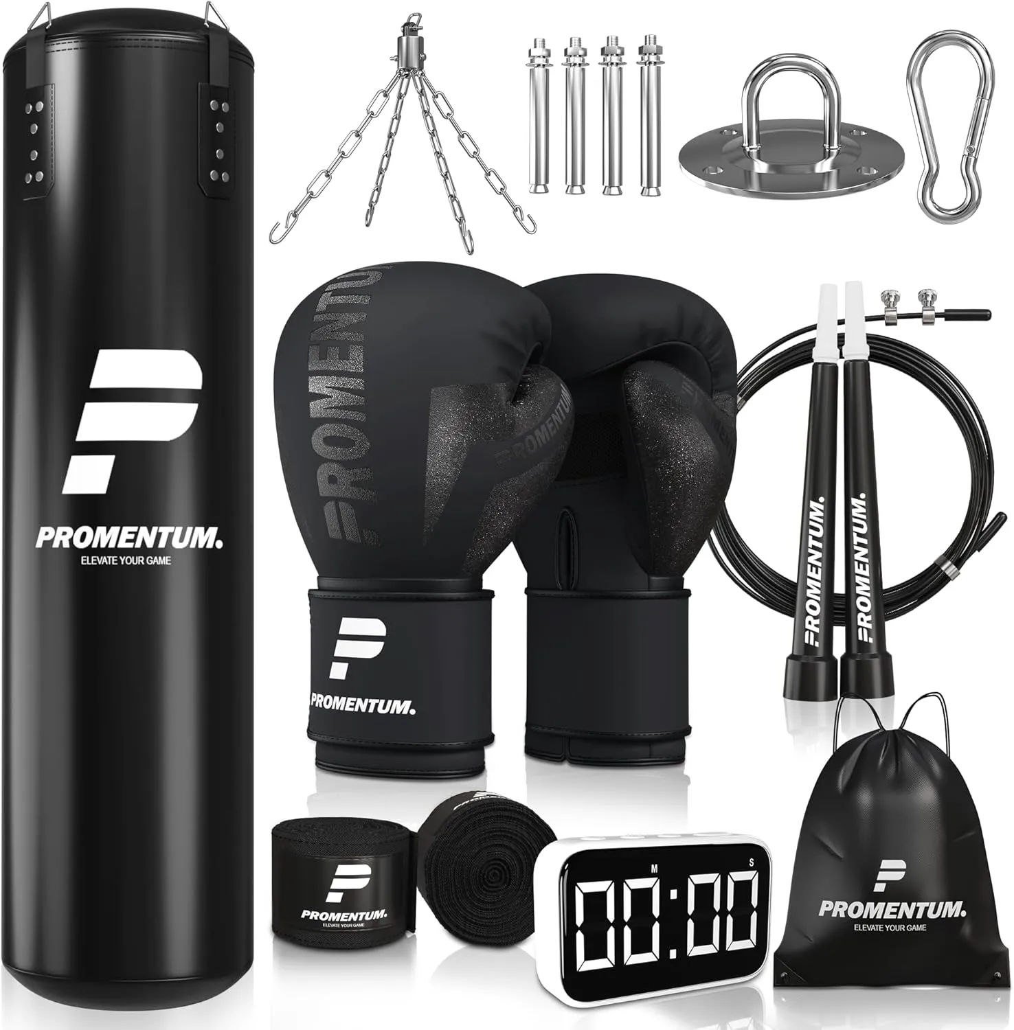 Boxing Set for Adults – 4FT Heavy Duty Hanging Punching Bag (Unfilled) with Gloves, Wraps & Timer – Kickboxing, MMA, Muay Thai Home Gym Training Kit – Saco de Boxeo para Adultos