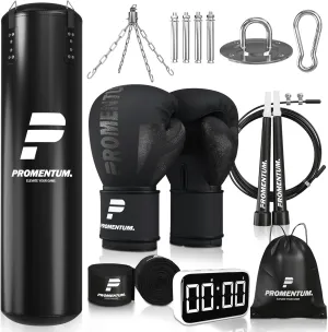 Boxing Set for Adults – 4FT Heavy Duty Hanging Punching Bag (Unfilled) with Gloves, Wraps & Timer – Kickboxing, MMA, Muay Thai Home Gym Training Kit – Saco de Boxeo para Adultos