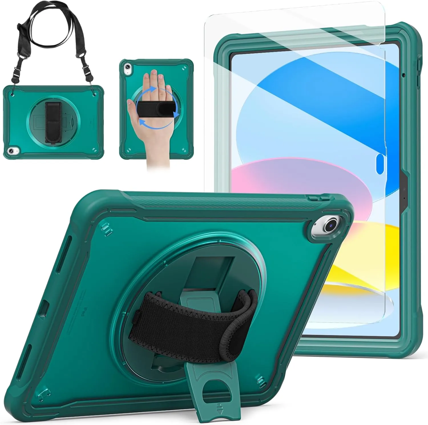 BRAECNstock case for iPad (A16) 11th Generation 11 inch 2025 &10th Generation 10.9 inch 2022,Fully Rugged Protective Cover for Kids with Screen Protector,Pencil Holder,Rotating Stand,Hand Strap
