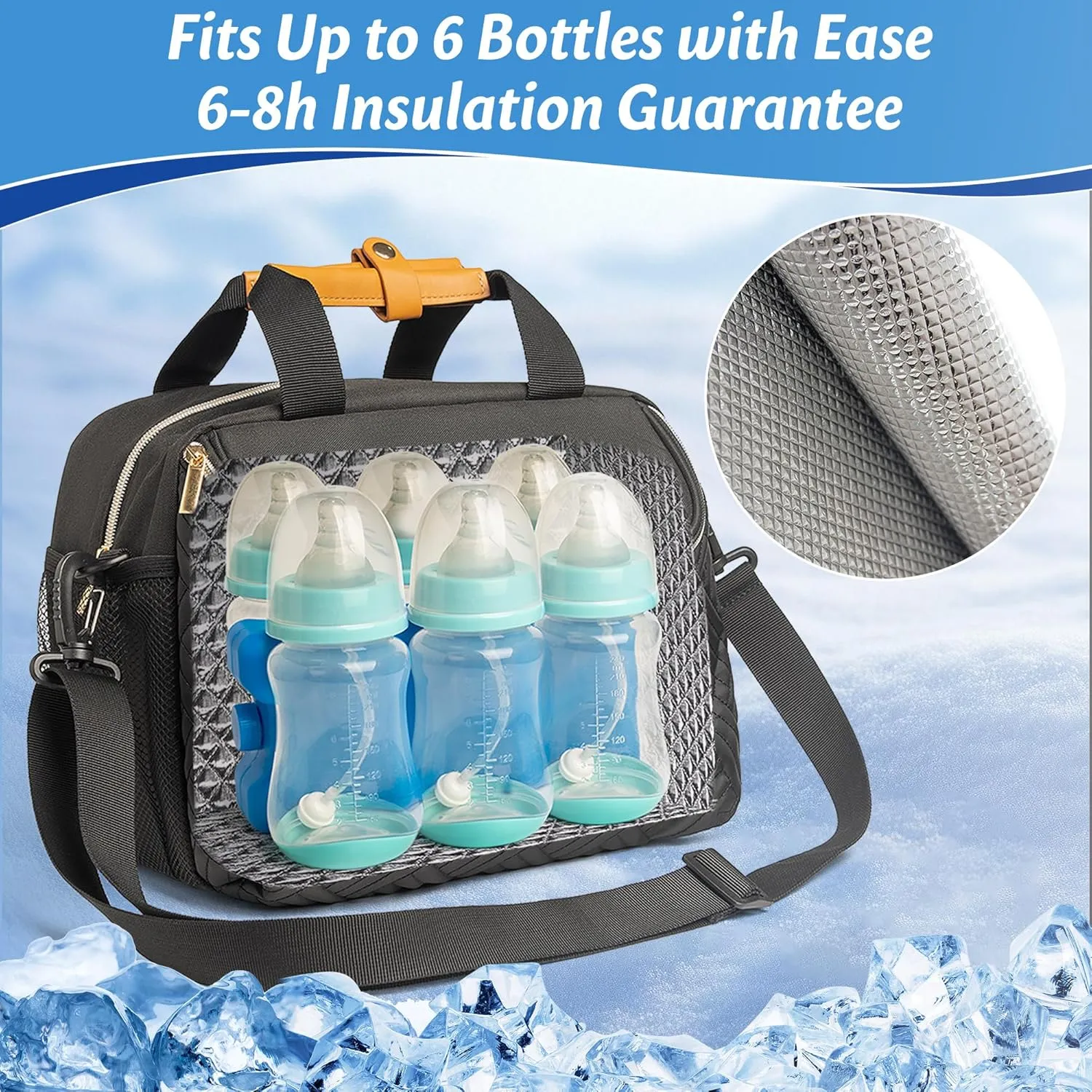 Breast Pump Bag Adjustable Dividers, Waterproof Changing Mat, Travel Bag with Adjustable Shoulder Strap, for Work, Daily Use, and Pump Accessories