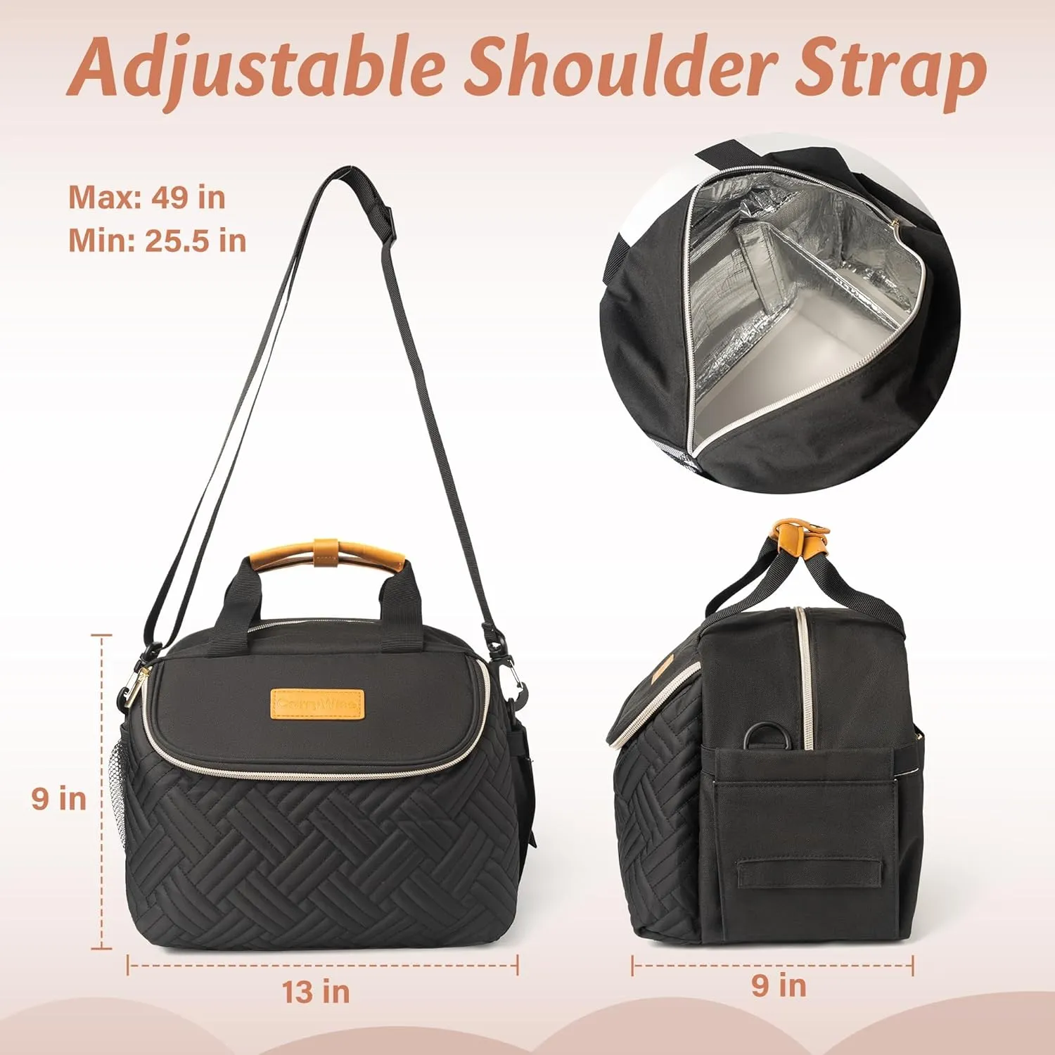 Breast Pump Bag Adjustable Dividers, Waterproof Changing Mat, Travel Bag with Adjustable Shoulder Strap, for Work, Daily Use, and Pump Accessories