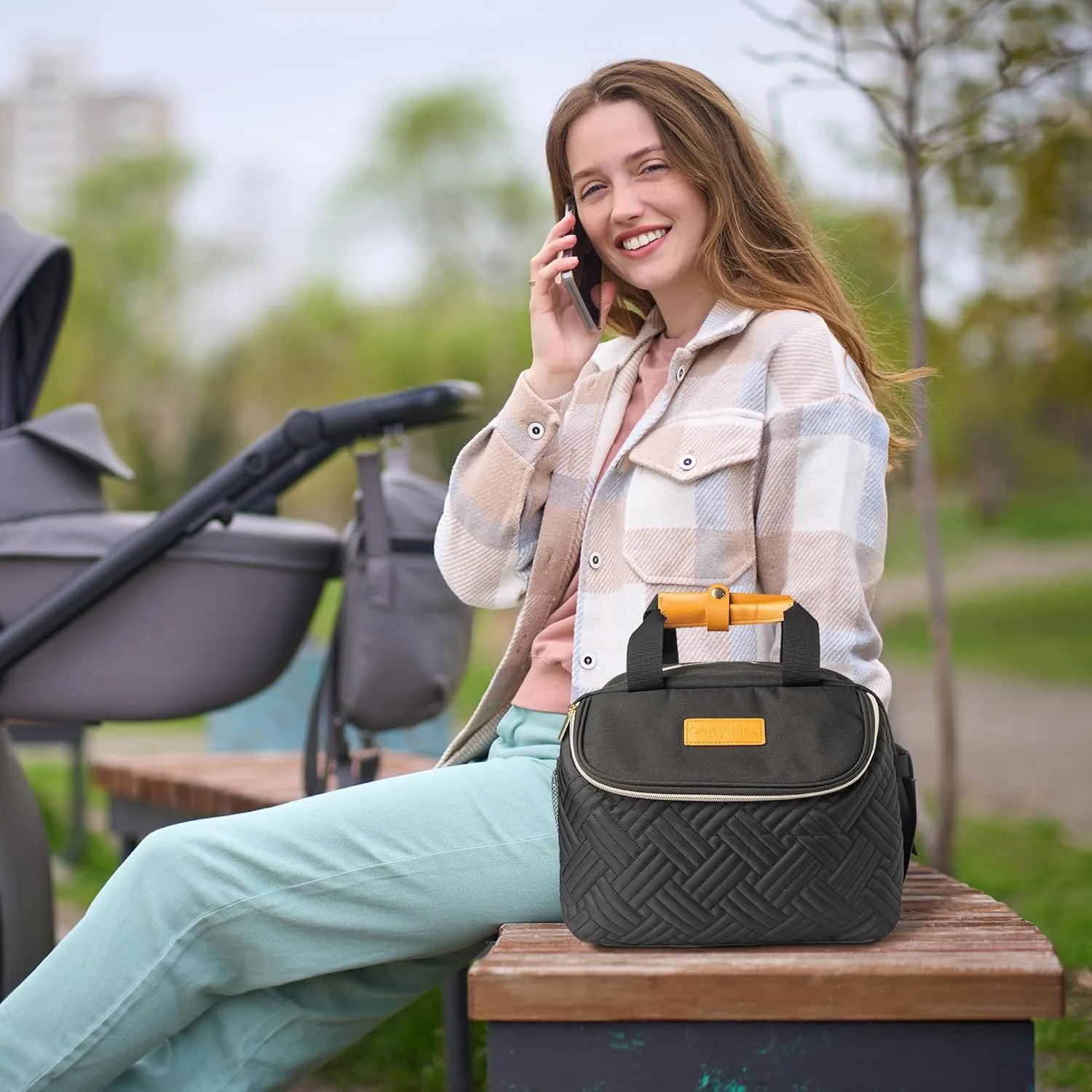 Breast Pump Bag Adjustable Dividers, Waterproof Changing Mat, Travel Bag with Adjustable Shoulder Strap, for Work, Daily Use, and Pump Accessories