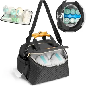 Breast Pump Bag Adjustable Dividers, Waterproof Changing Mat, Travel Bag with Adjustable Shoulder Strap, for Work, Daily Use, and Pump Accessories