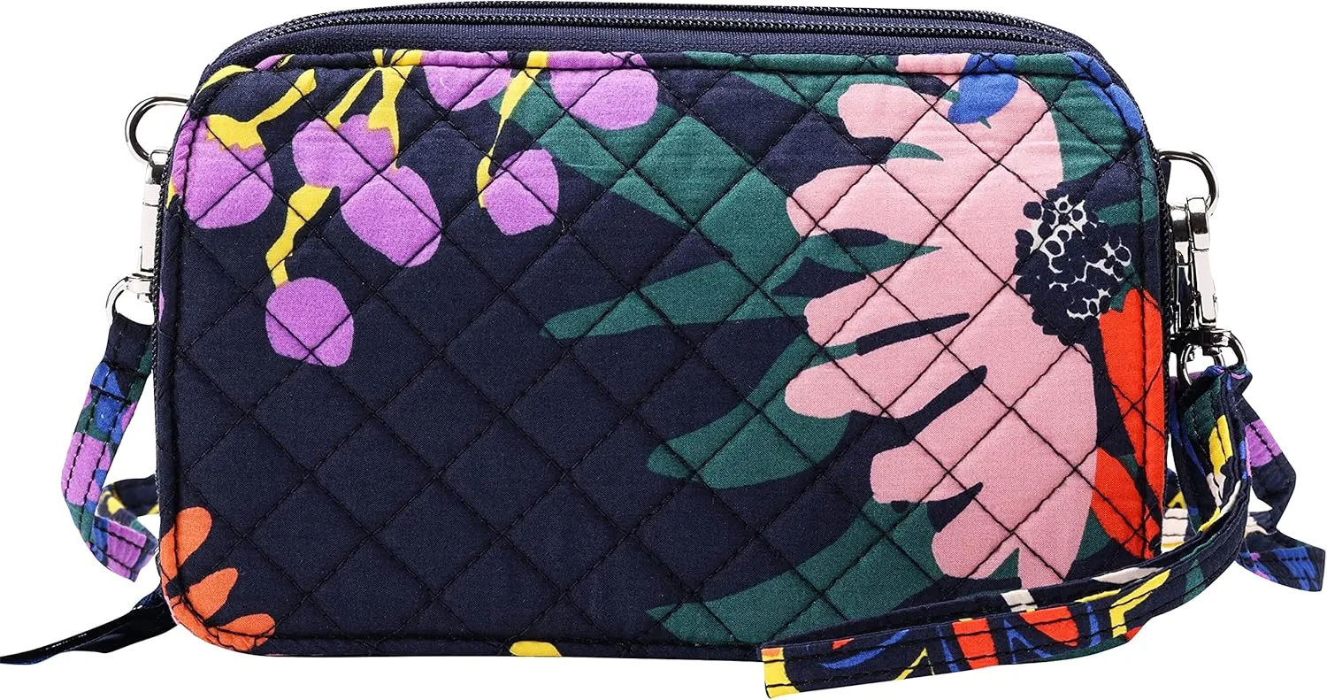 Brentano Cotton quilted double-zipper crossbody wallet purse and clutch