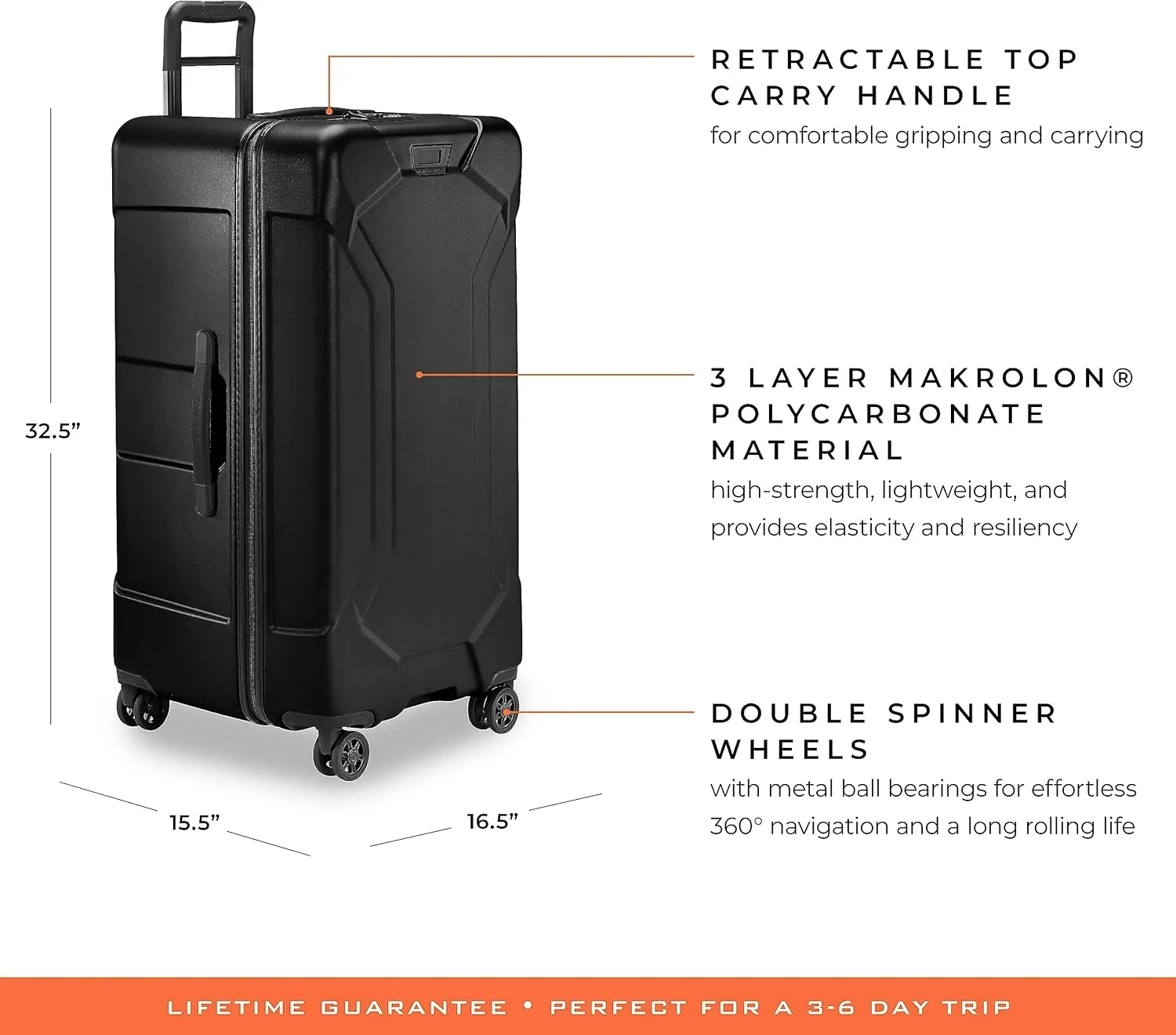 Briggs & Riley 32" Extra Large Trunk Spinner - Checked Luggage for Travel, Suitcases with Wheels, Hardside Rolling Bag for Men & Women, Self-Repairing Zipper - Torq Collection, Stealth Black