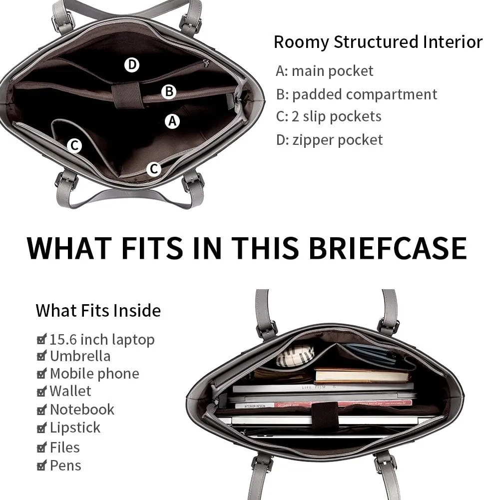 BROMEN Women Briefcase 15.6 inch Laptop Tote Bag Vintage Leather Handbags Shoulder Work Purses
