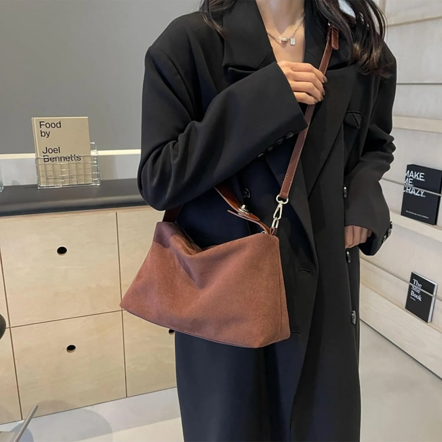 Brown Suede Bags for Women Faux Suede Purse Suede Handbag Suede Tote Bag for Work Office