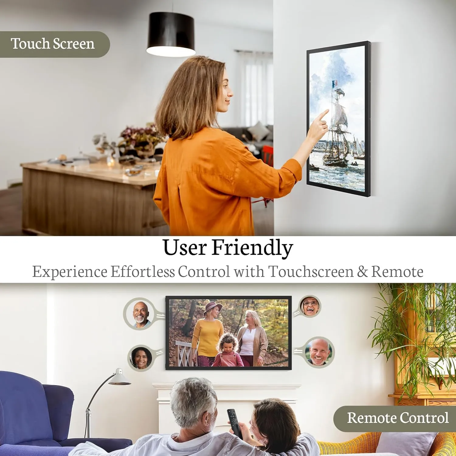 BSIMB 21.5 Inch Touchscreen Large Digital Picture Frame, 1920x1080 FHD WiFi Electronic Photo Frame Display 32GB Remote Control, Share Pictures/Videos via App/USB/SD Easy Setup Gifts for Mom, Black
