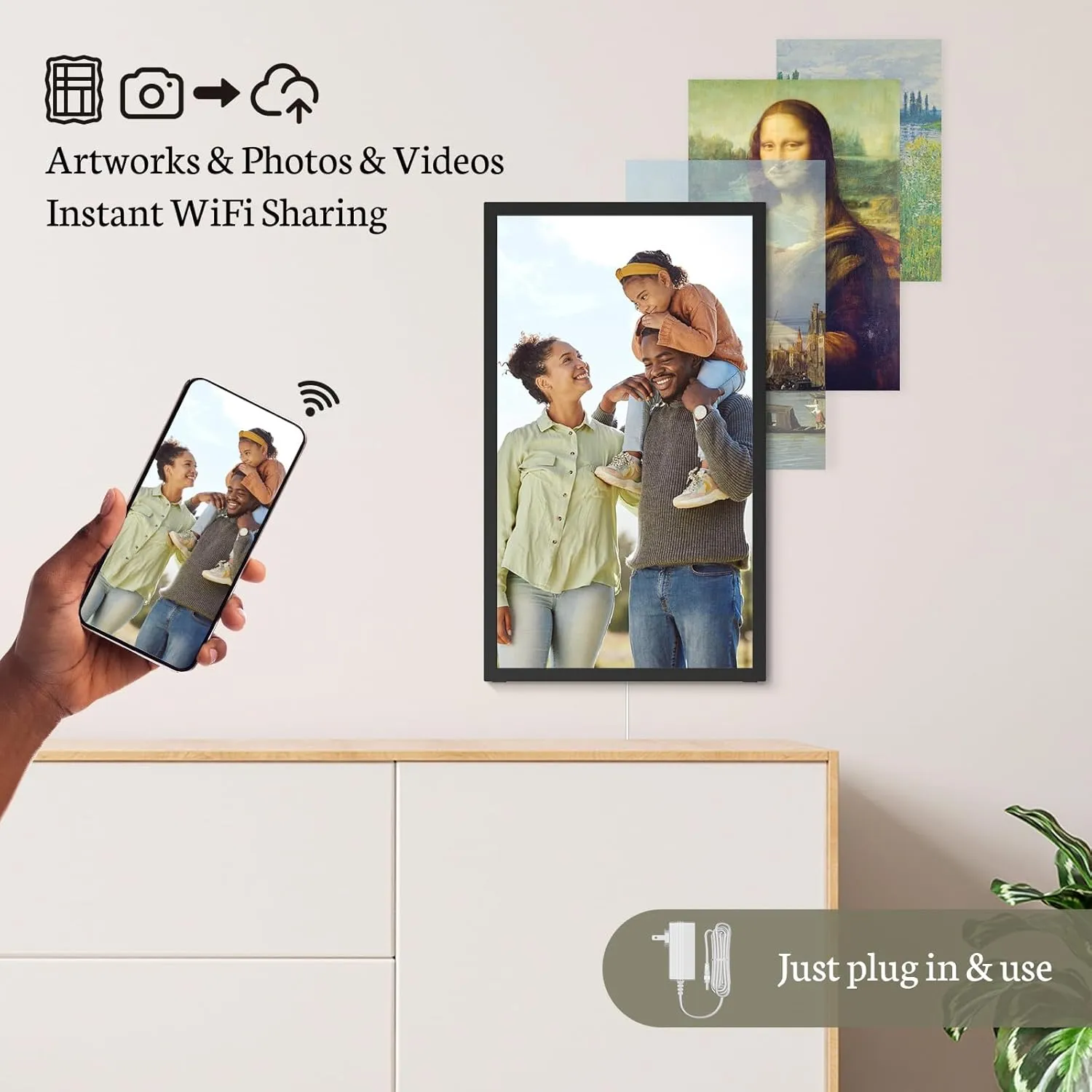 BSIMB 21.5 Inch Touchscreen Large Digital Picture Frame, 1920x1080 FHD WiFi Electronic Photo Frame Display 32GB Remote Control, Share Pictures/Videos via App/USB/SD Easy Setup Gifts for Mom, Black