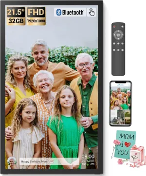 BSIMB 21.5 Inch Touchscreen Large Digital Picture Frame, 1920x1080 FHD WiFi Electronic Photo Frame Display 32GB Remote Control, Share Pictures/Videos via App/USB/SD Easy Setup Gifts for Mom, Black