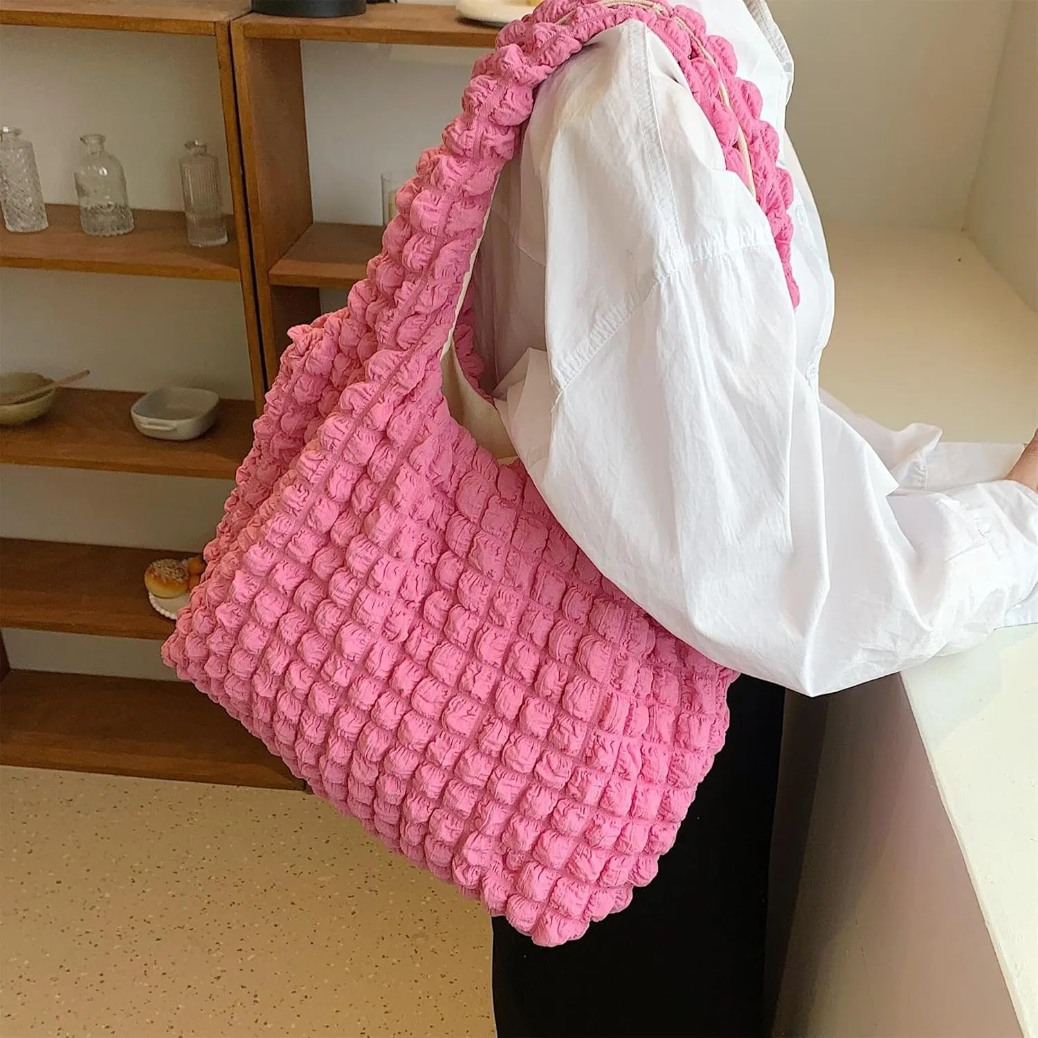 Bubble Large Shoulder Bags for Women Puff Tote Handbag and Purse Cloud Casual Shopping Travel Bag Lightweight