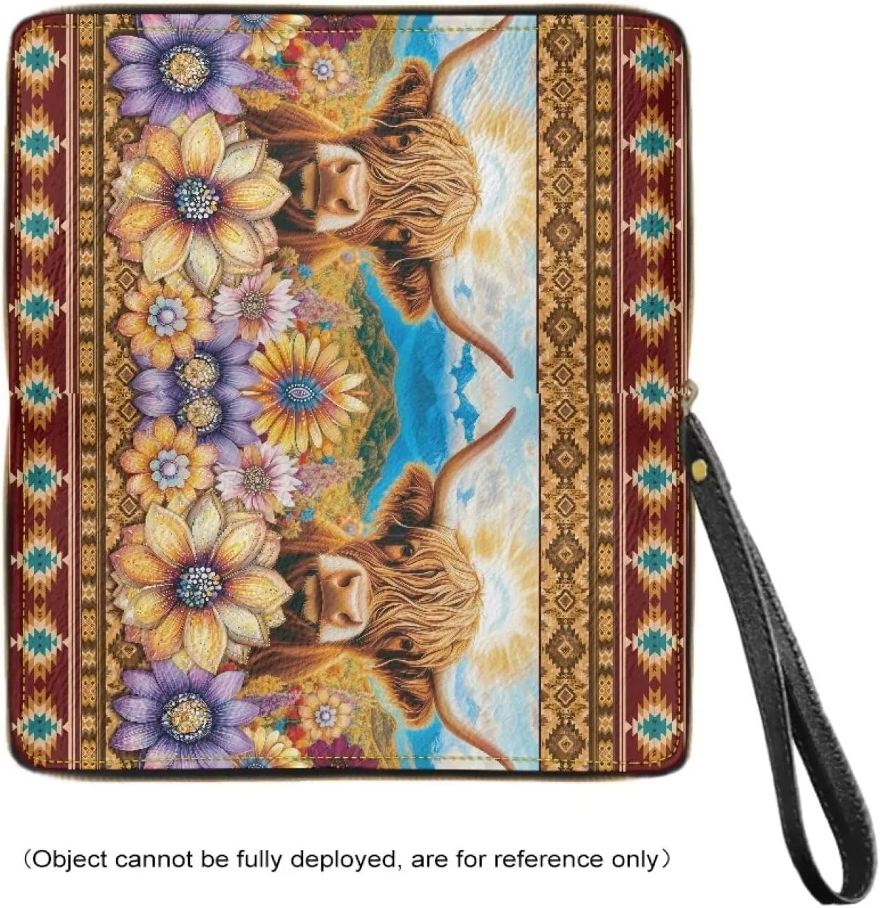 Bulopur Highland Cow Womens Wallets Large Capacity Zipper Aztec Wristlet Wallets Waterproof Ladies Clutch Purses Coin Cash Holder Bags