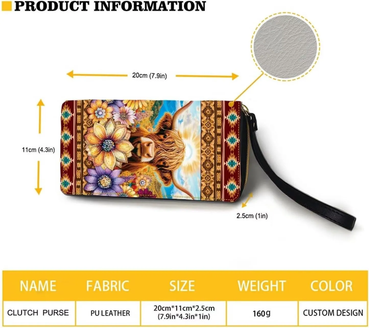 Bulopur Highland Cow Womens Wallets Large Capacity Zipper Aztec Wristlet Wallets Waterproof Ladies Clutch Purses Coin Cash Holder Bags